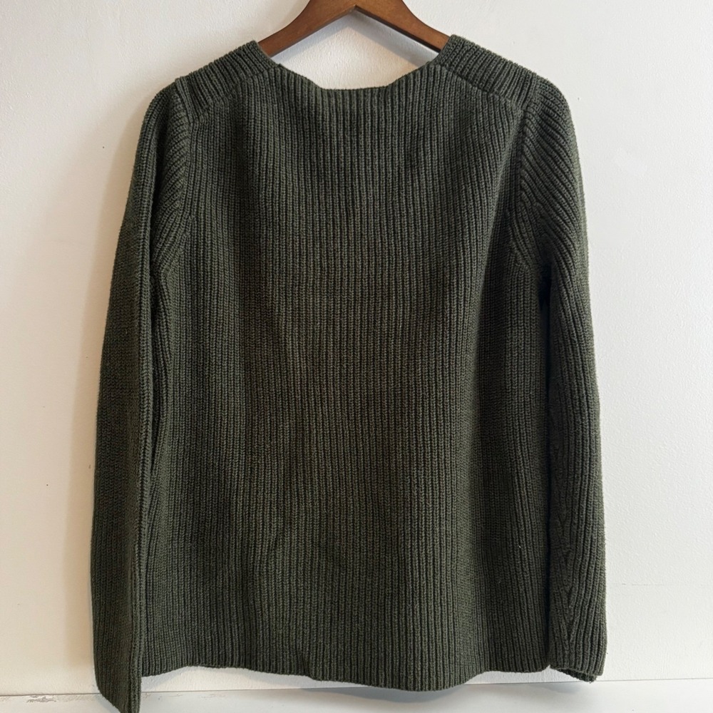 J.Crew Women's Lg Mercantile Green V-Neck Knit Sweater 100% Cotton Fall Staples - Picture 3 of 5
